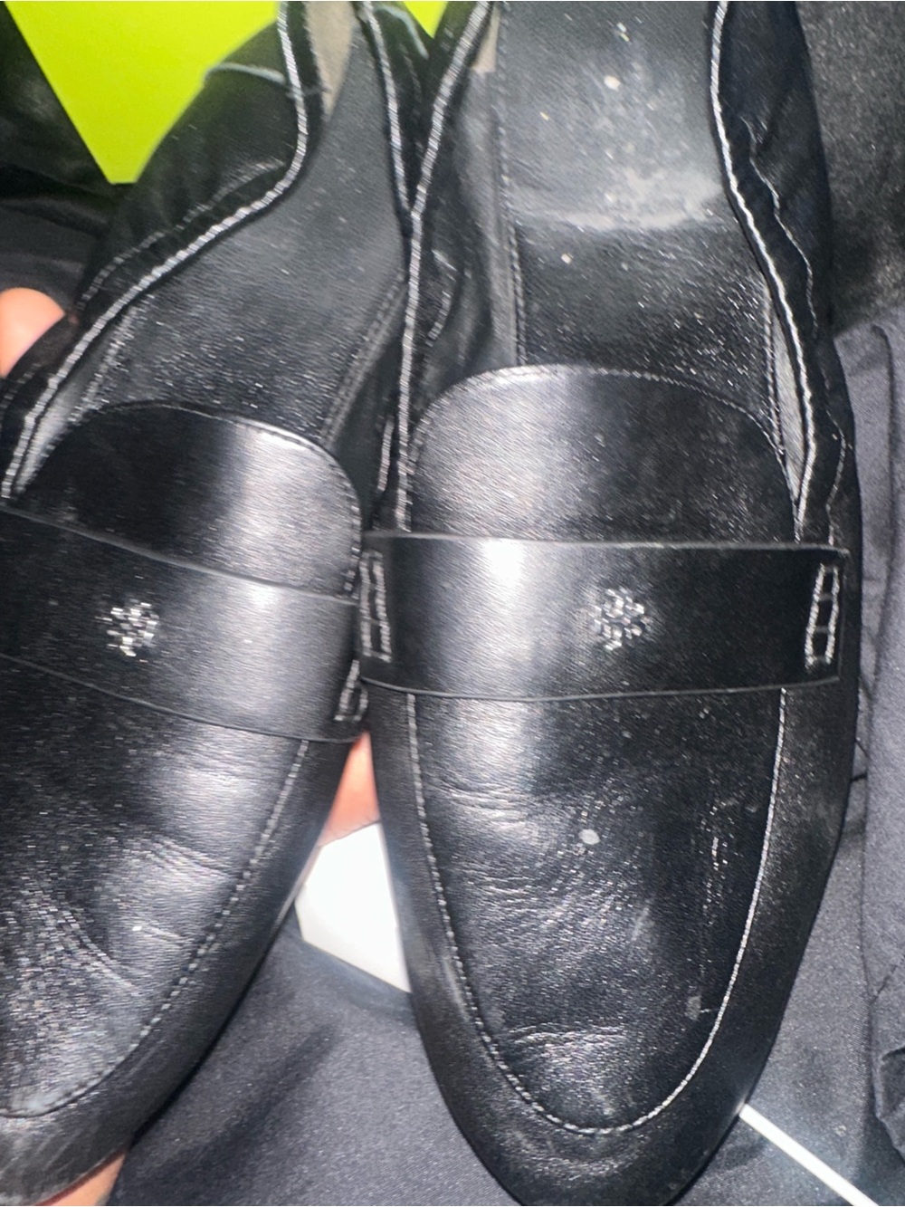 Tory Burch Black Leather Penny Loafers